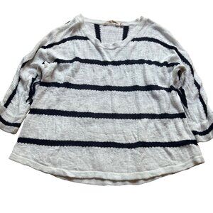 Soft Surroundings Size L White Navy Striped Venice Soft Knit Scoop Neck Sweater